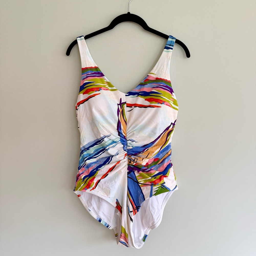 🌈 CALIA White Ruched Tahitian One Piece Swimsuit